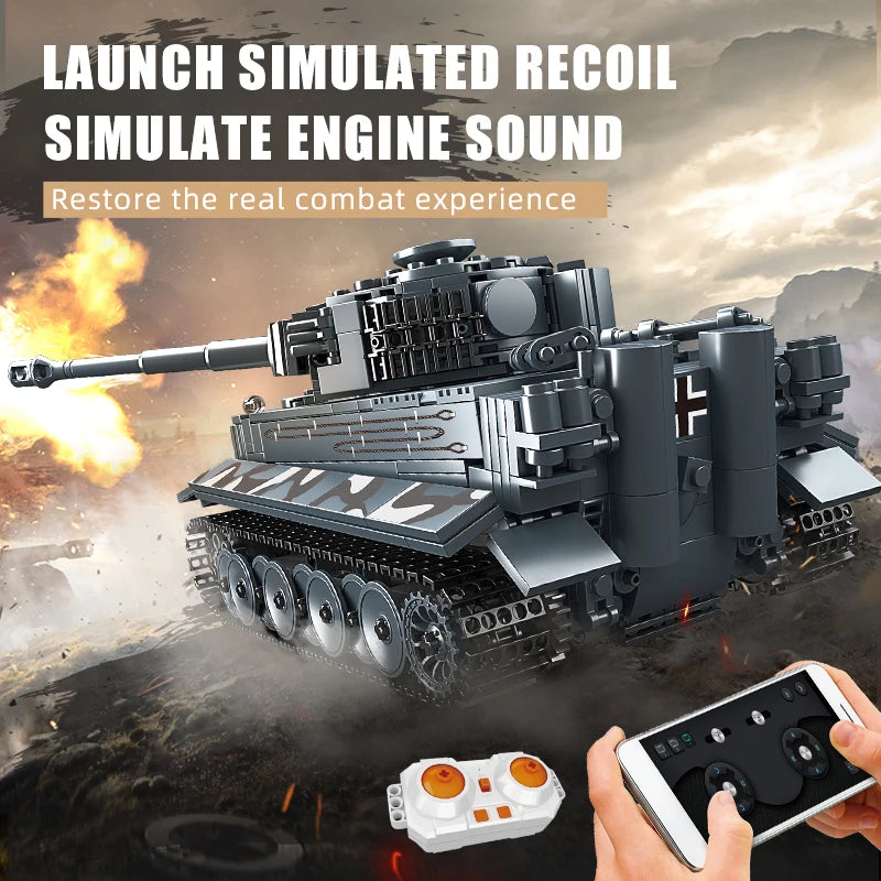 MOULD KING 20014 Technik WW2 Military Tiger Heavy Tank Model Remote Control Building Blocks Bricks Model Toys Gifts for Boys