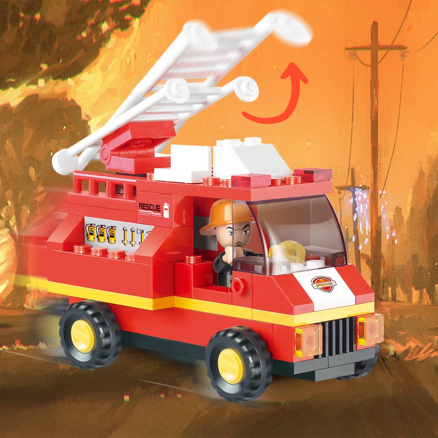 371PCS Fire Department Building Blocks City Fire Truck Rescue Helicopter Model Bricks Set With Mini Figures Kids DIY Toys Gifts