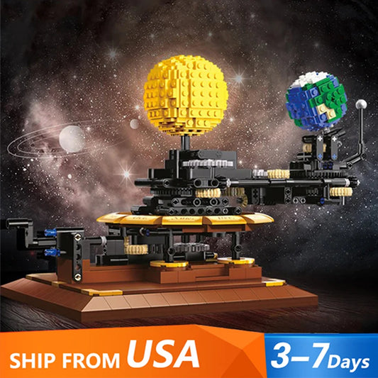 Technical MOC Roaming Universe Series Solar System Earth Moon and Sun Orrery Model 865PCS Building Blocks Brick Puzzle Toys Gift