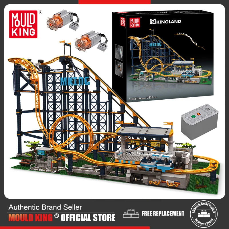 MOULD KING 11012 Amusement Park Roller Coaster with Motor Building Block Bricks DIY Model Assembly Collection Gift for Child