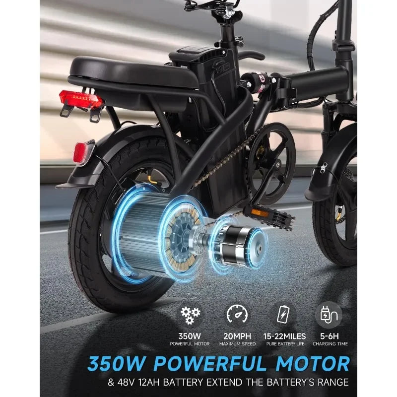 Folding Ebike,Electric Bicycle with 48V12Ah Removable Battery, 20MPH Commuting Electric Bike, High Brushless Gear Motor