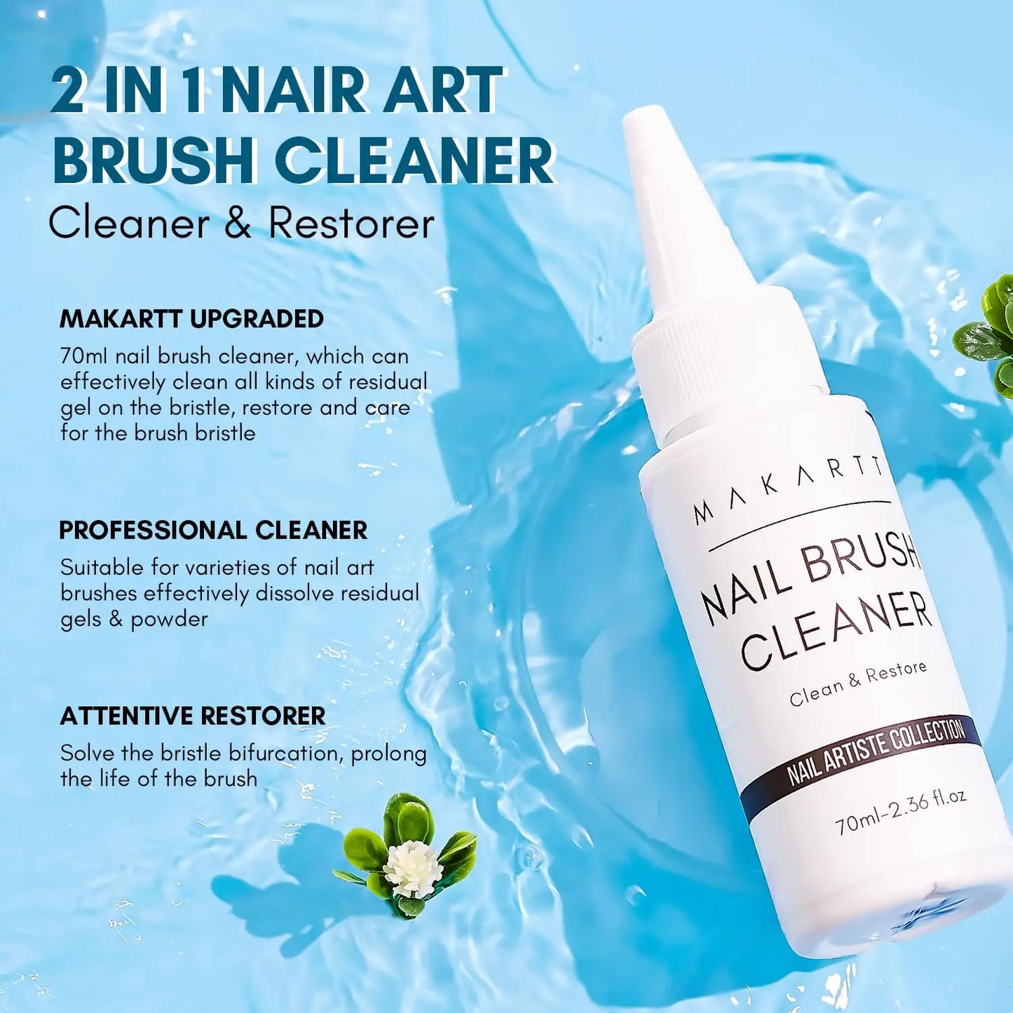 Makartt Nail Brushes Cleaner 70ml, Clean And Restorer Brush Bristles, 2-in-1 Brush Cleaner Liquid for Solid Gel Polish/Nail Art