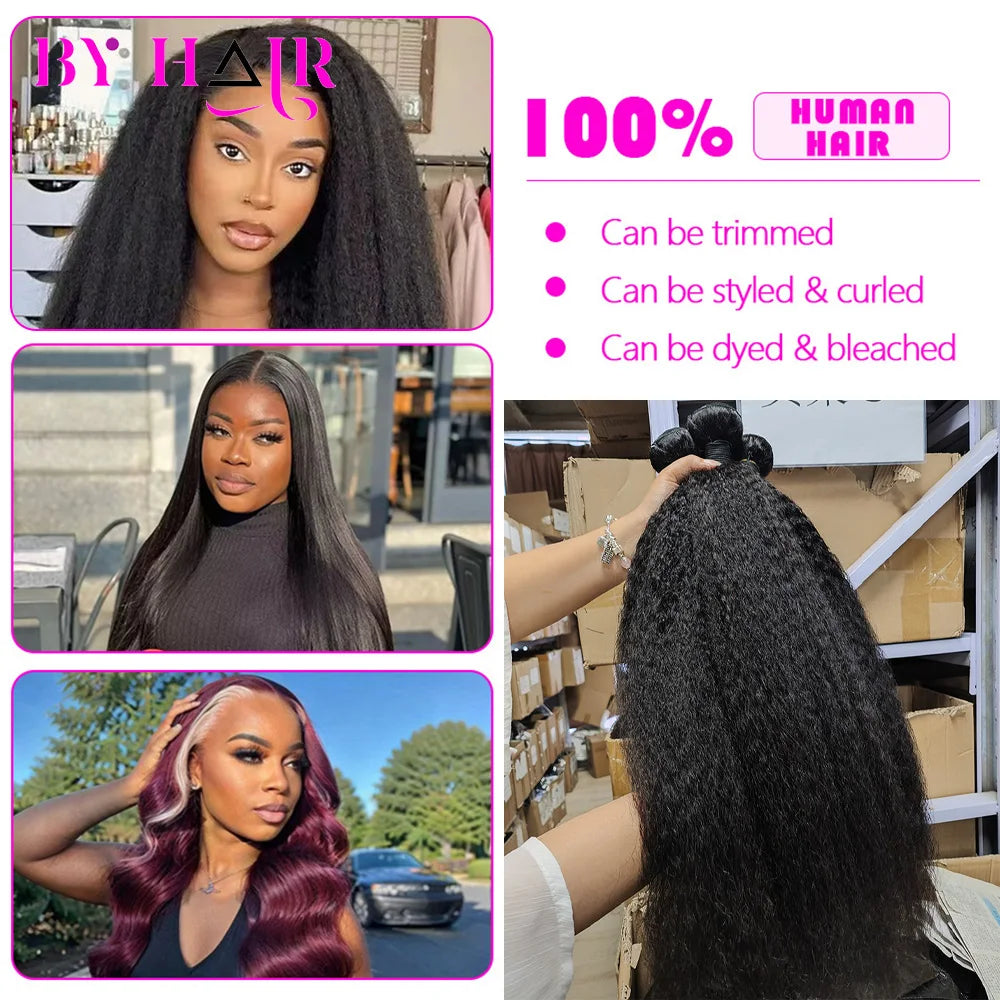 Brazilian Hair Kinky Straight Bundles Human Hair For Women 100% Remy Human Hair Extensions Natural Color Yaki Straight  bundles