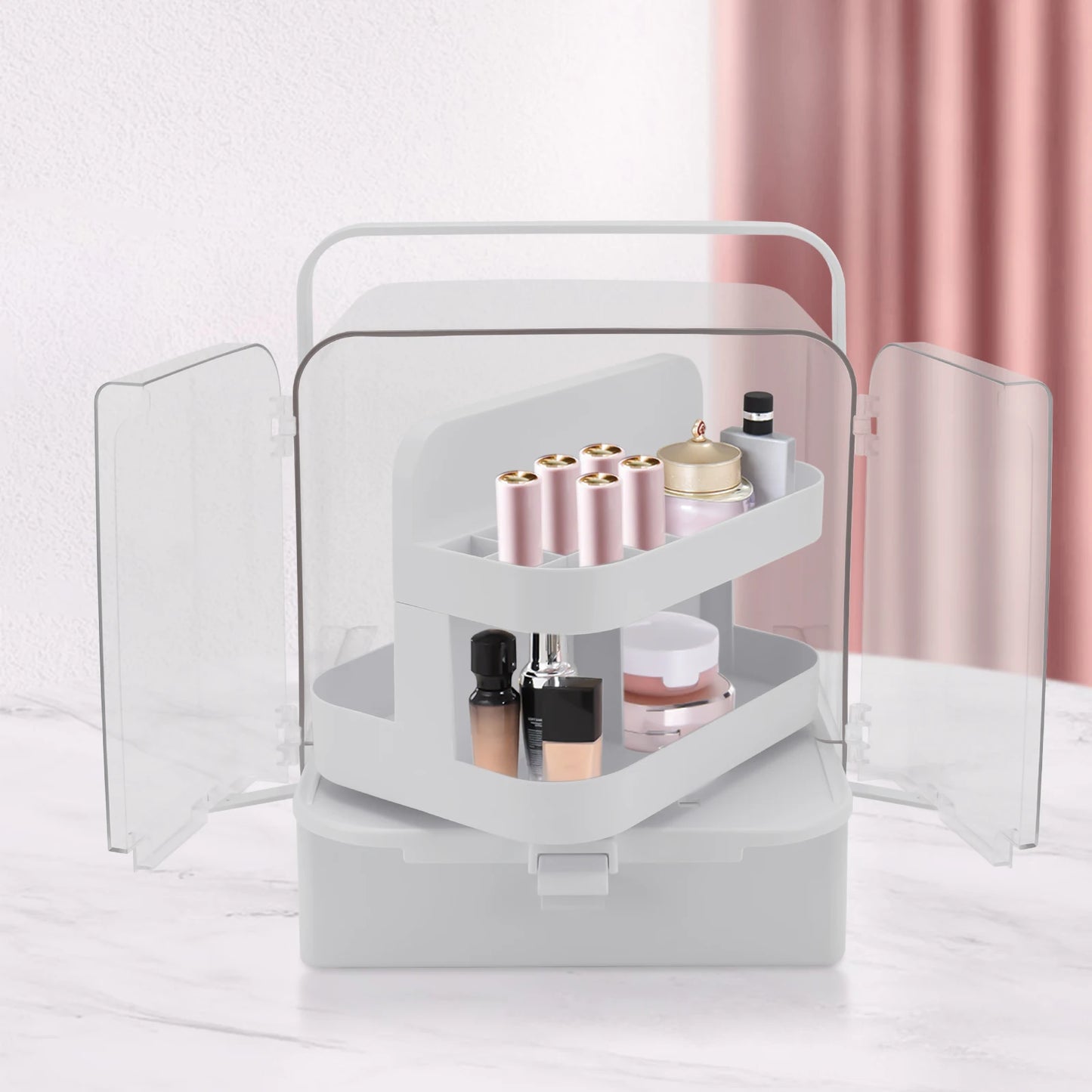 360 Degree Rotating Cosmetics and Skin Care Products Organizer Dustproof and Waterproof Desktop Transparent Makeup Organizer