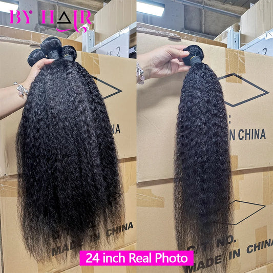 Brazilian Hair Kinky Straight Bundles Human Hair For Women 100% Remy Human Hair Extensions Natural Color Yaki Straight  bundles