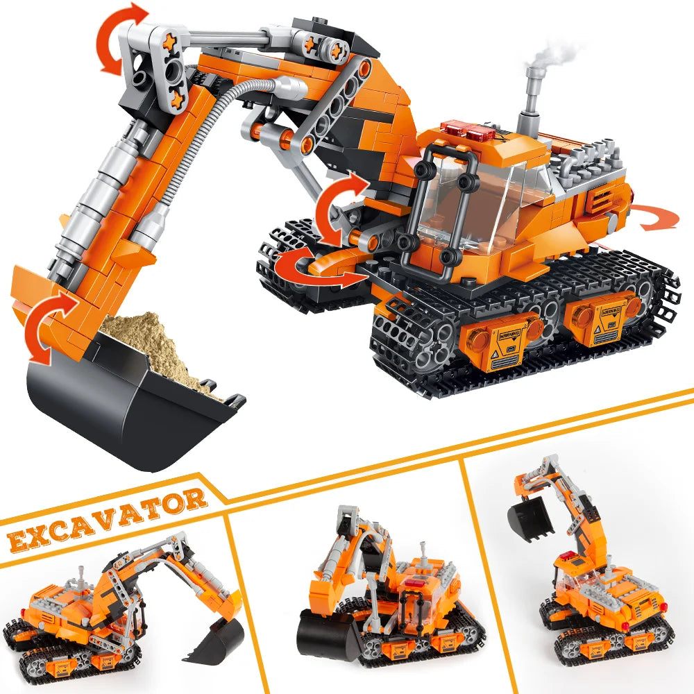 VATOS 2 in 1 Excavator or Drilling Car Building Block Toys Building Bricks Kit Excavator Toy for Kids