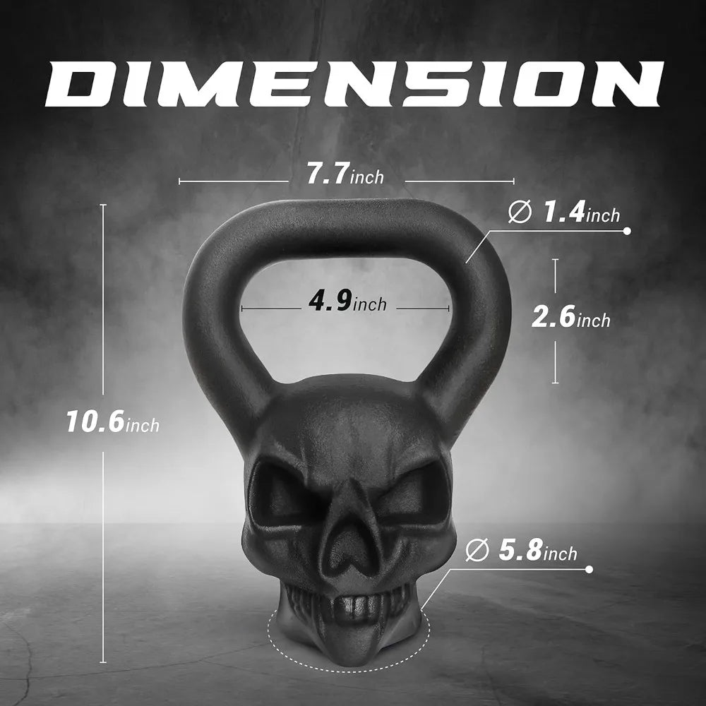 Skull Kettlebells 25, 35 lbs - Cast Iron Kettle Bell with Anti Slip Powder Coated Handle - Strength Training Kettlebells