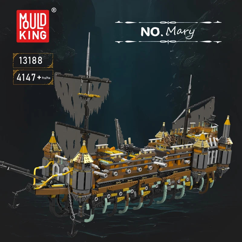 Mould King 13188 Pirate Ship Building Block The Silent Mary Ship Model Assembly Sailboat Brick Toys Kids Christmas Gift