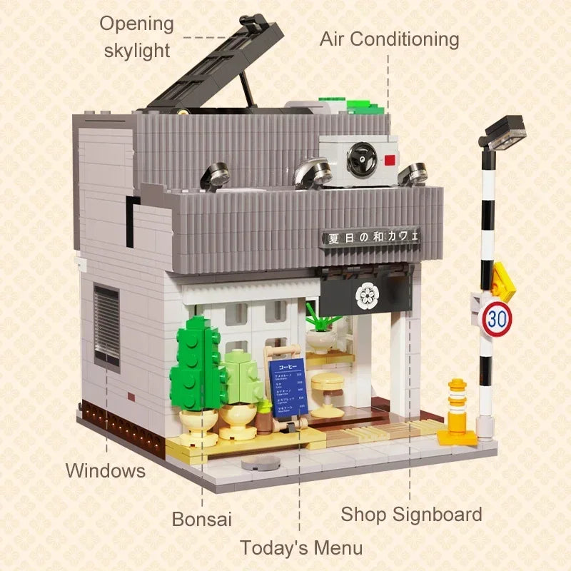 Creative Expert Street Scene MOC Summer Breeze Coffee Shop Model 1108PCS Building Blocks Brick Toys for Children Birthday Gift