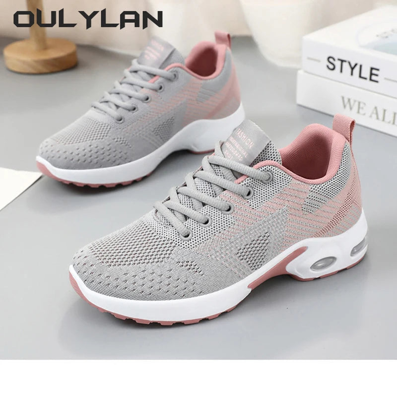 Fashion Large Size Casual Breathable 2024 Spring Running Shoes for Women Lace up Elastic Air Cushion Sports Shoes for Female