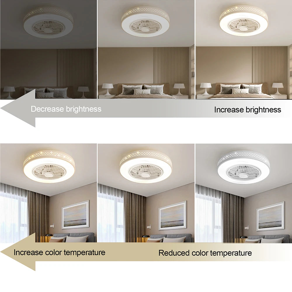 LOYALHEARTD Modern 50cm Grid Ceiling Fan Light 30W 3 Speed Remote Control Chandelier Dimming Pendant Lamp Living Room Bedroom