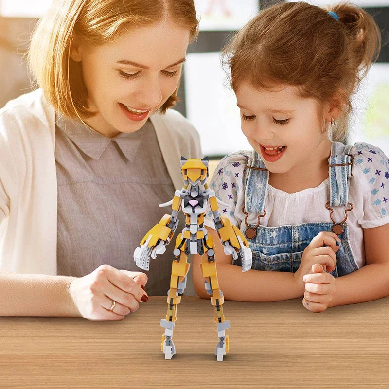 Tiger Girl Robot Model Moc Mobile Suit Girl Mecha Robot Creative Splicing Building Blocks Sets Kids Toys for Children Gifts