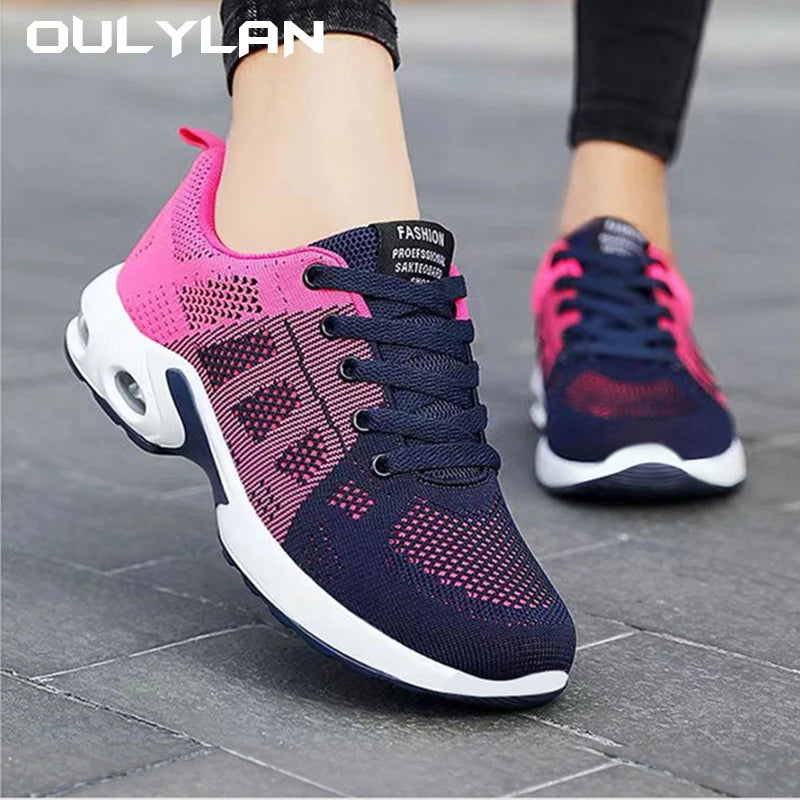 Fashion Women's Shoes Casual Outdoor Breathable and Lightweight Sports Shoes Women Lace Up Air Cushion Shoes Large Size 36~44