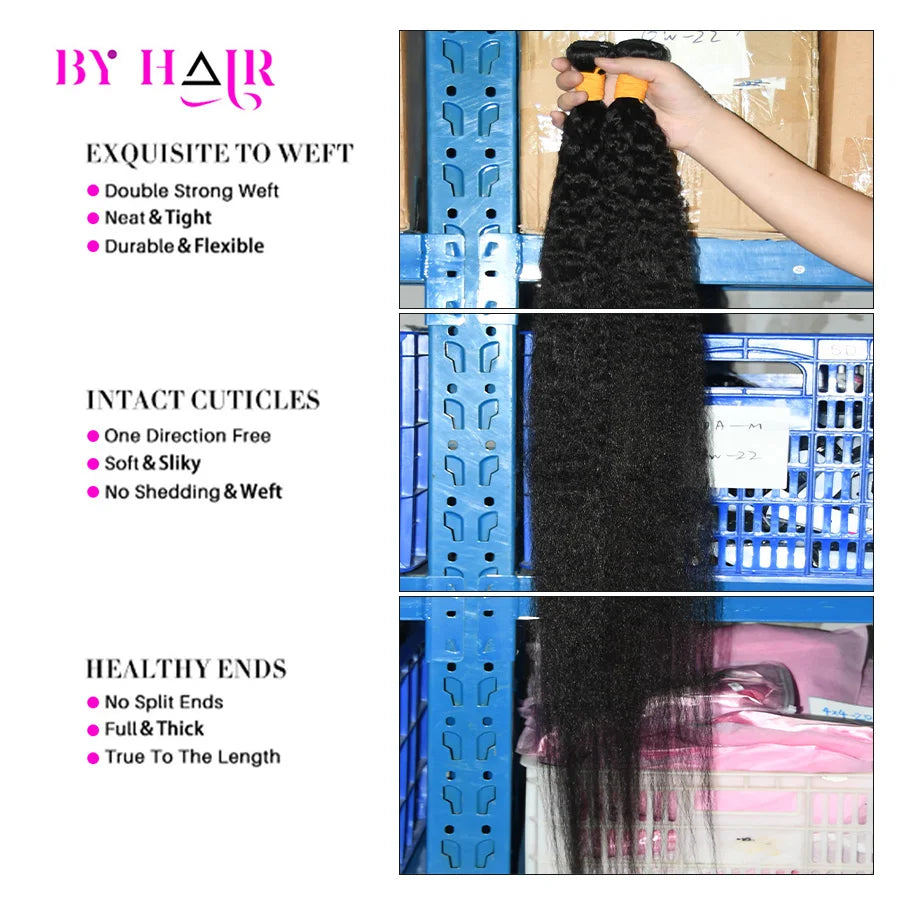 Brazilian Hair Kinky Straight Bundles Human Hair For Women 100% Remy Human Hair Extensions Natural Color Yaki Straight  bundles