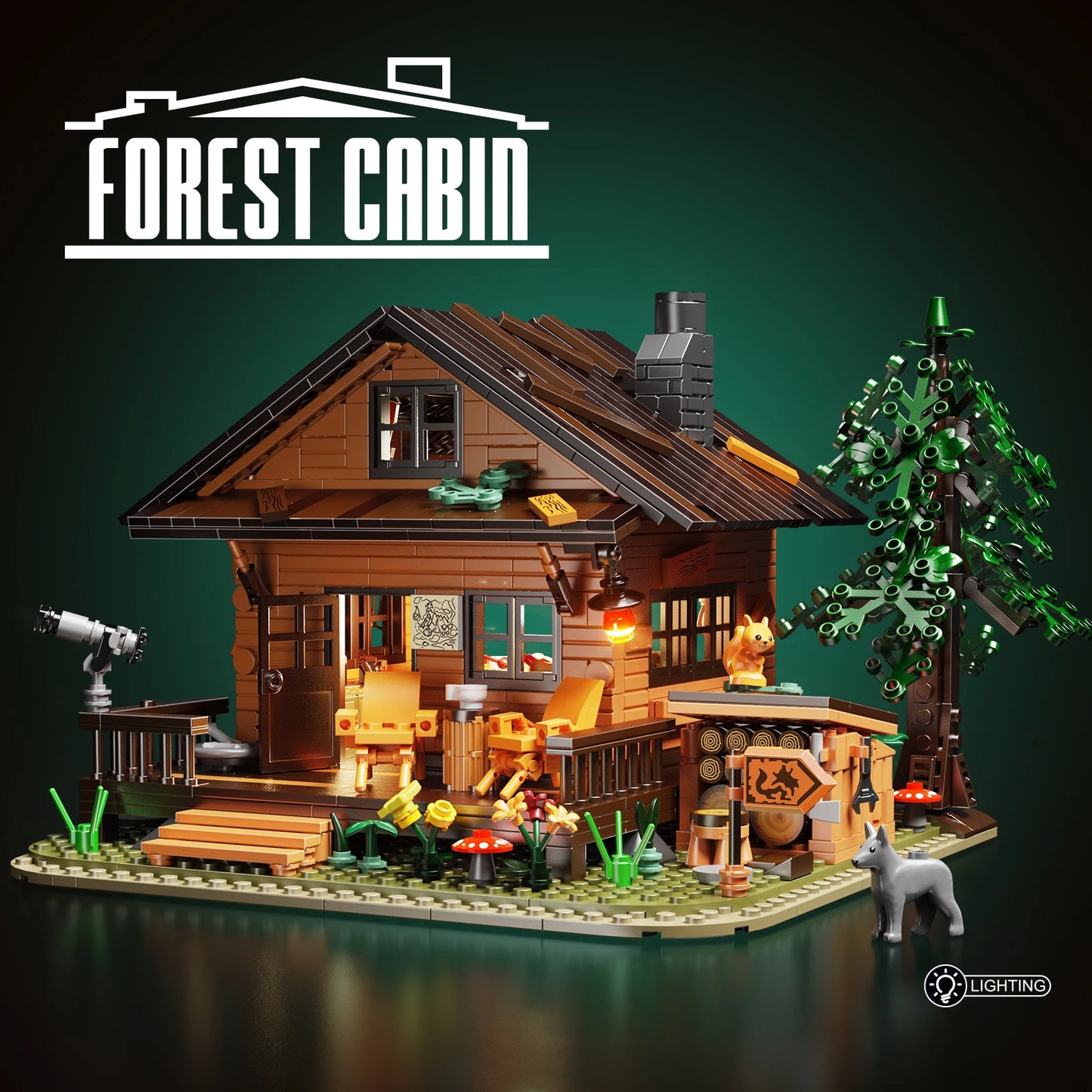 1077PCS Forests Cabins Model Kit Building Blocks Rural Wooden House with Light Model Architecture Bricks Toys for Kids Gift