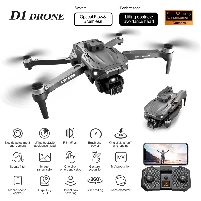 2024 New D1 drone HD professional HD camera 5G GPS optical stream 360° Obstacle avoidance 5G WIFI brushless motor RC helicopter