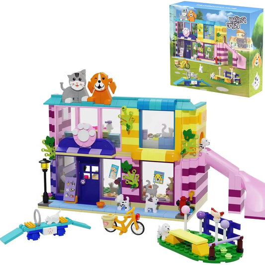 Pet Day Care House Room Model Kit Building Blocks Playing Animals Paradise Animal Community Bricks DIY Idea Kids Toys Gifts