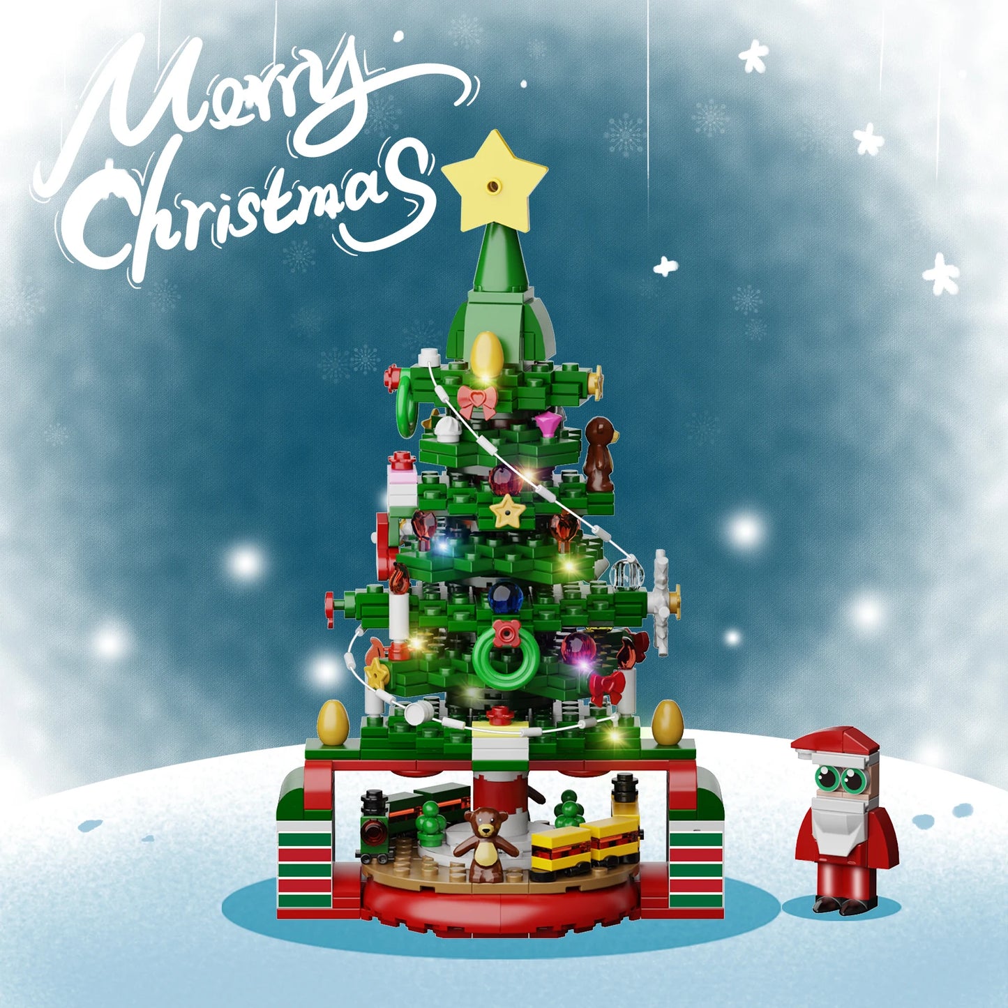 MOC Christmas Tree Building Blocks Sets With Led Light Toy Christmas Advent Calendar Bricks Model Home Decoration Xmas Gifts