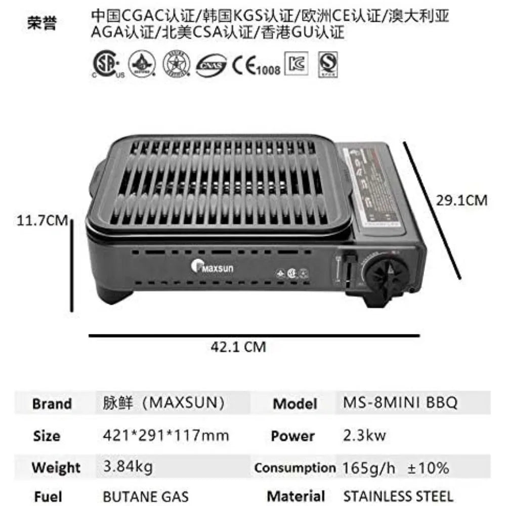 Portable Tabletop BBQ Gas Grill Stove with Carrying Case, 7,250BTU, Camp Stove, Korean Style Barbecue