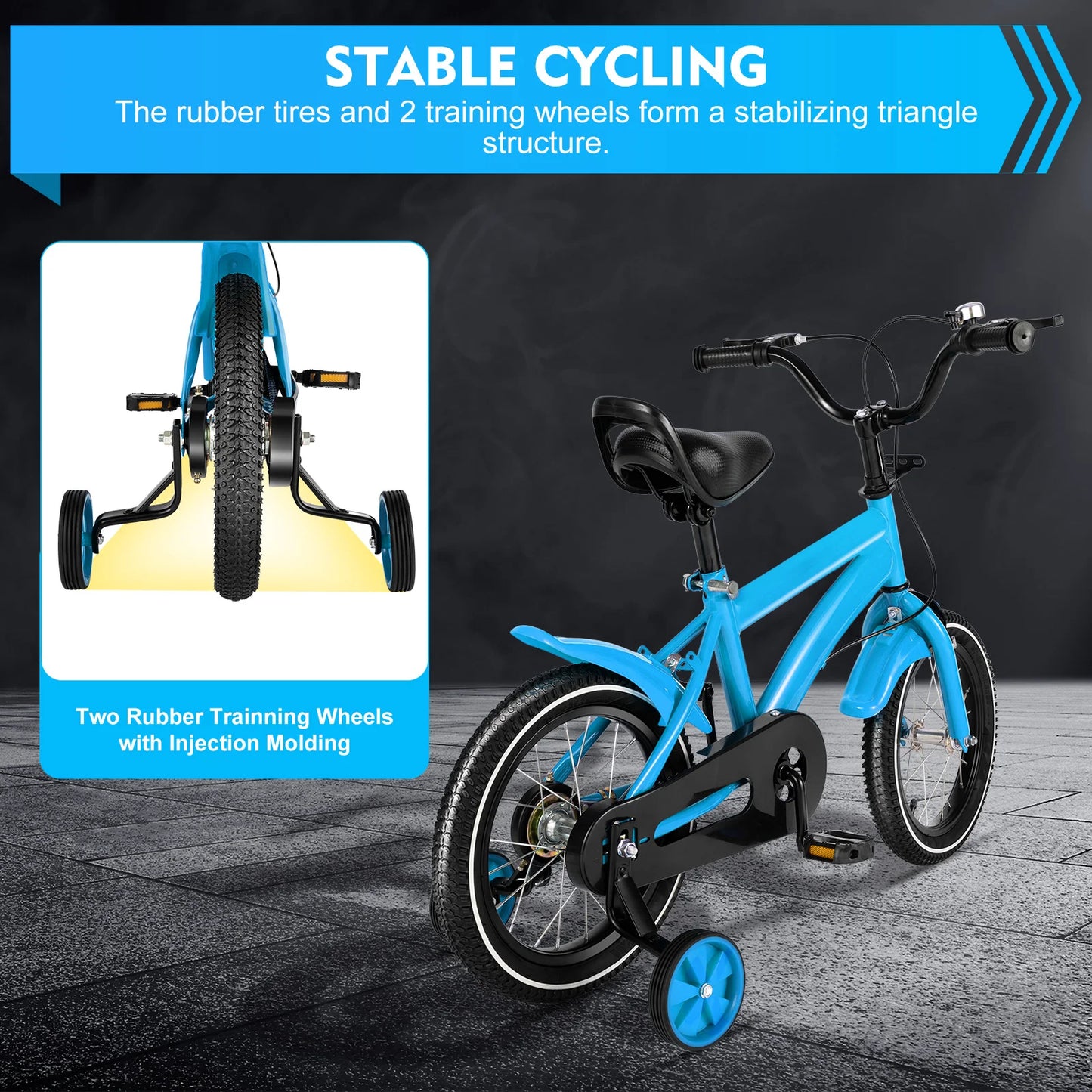 14 Inch Children's Boys Girls Bicycle Height Adjustable W/ Training Detachable Support Wheels Kids Bike