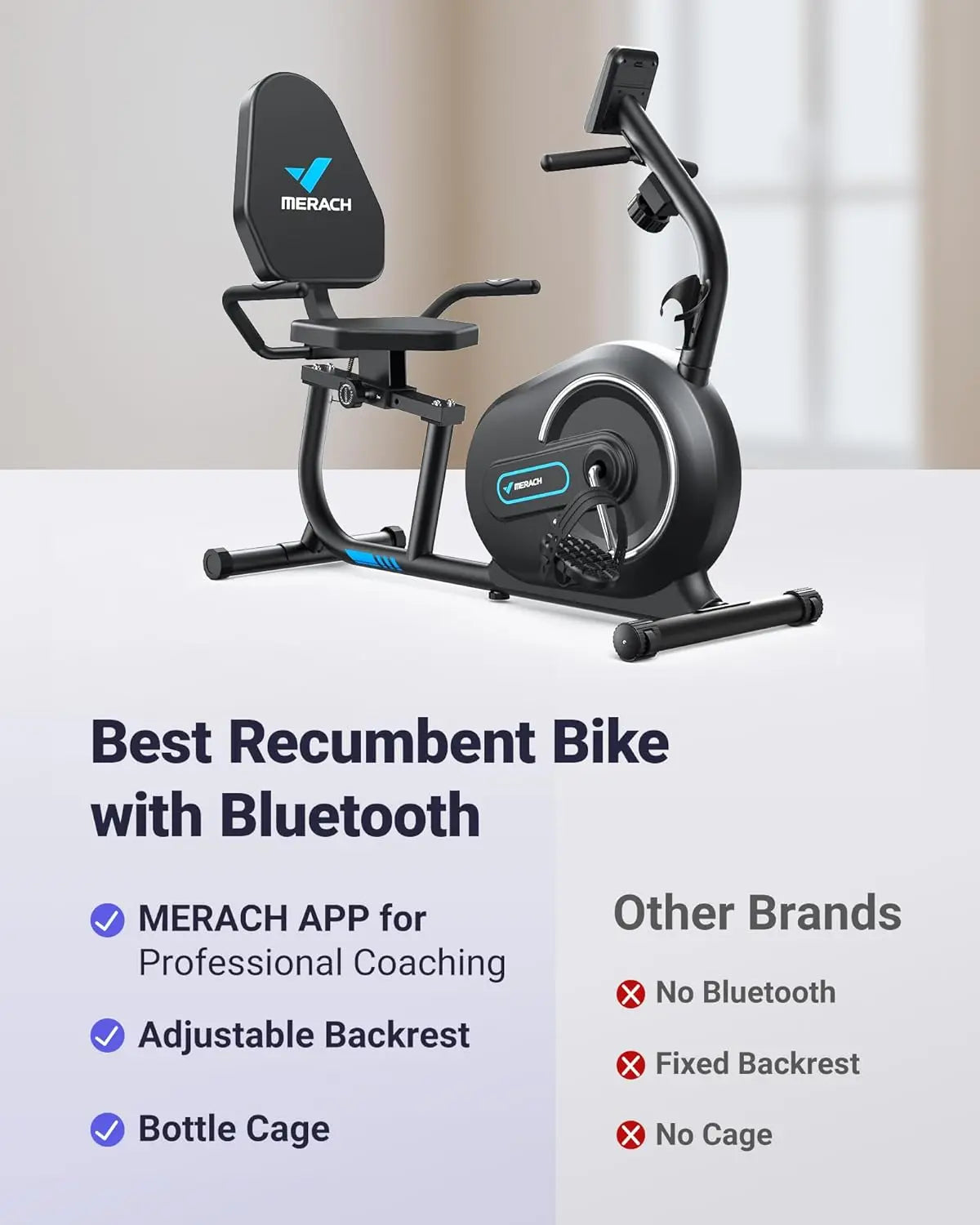 Recumbent Exercise Bike for Home with Smart Bluetooth and Exclusive App Connectivity, LCD, Heart Rate Handle, Magnetic Re