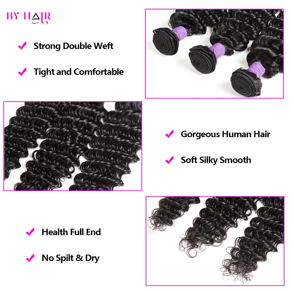 Deep Wave Bundles 100% Human Hair 28 30 32 Inch Curly Hair Extensions For Women Brazilian Remy Weaving Raw Human Hair Bundles