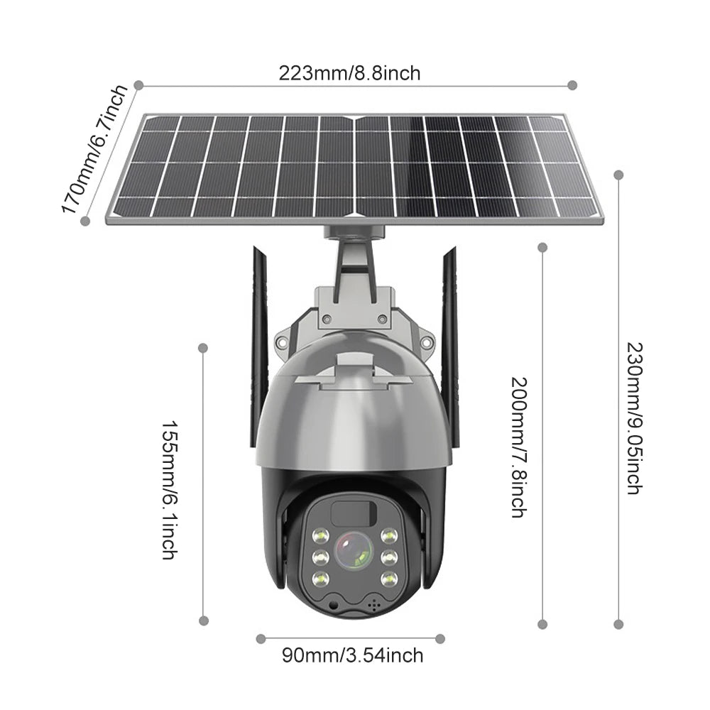 4MP Wireless Security Camera System Outdoor Wifi PTZ Solar Surveillance Camera with Built-in 3 Batteries APP Remote Monitoring