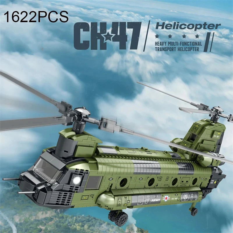 1622PCS CH-47 Chinook Transport Plane Building Blocks Military Armed Helicopter Fighter Model Bricks Toys For Kids Holiday Gifts