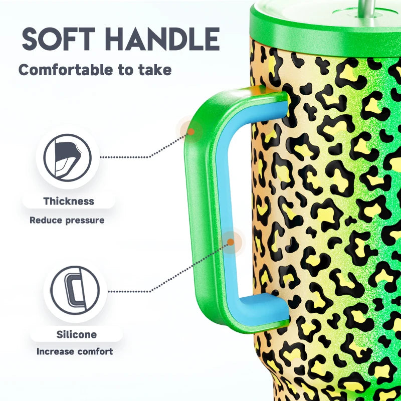 40oz Cup Meoky Stainless Steel Water Bottle With Lid Leopard Print Non-slip Vacuum Cup Portable Coffee Car Mug Juice Milk Cup