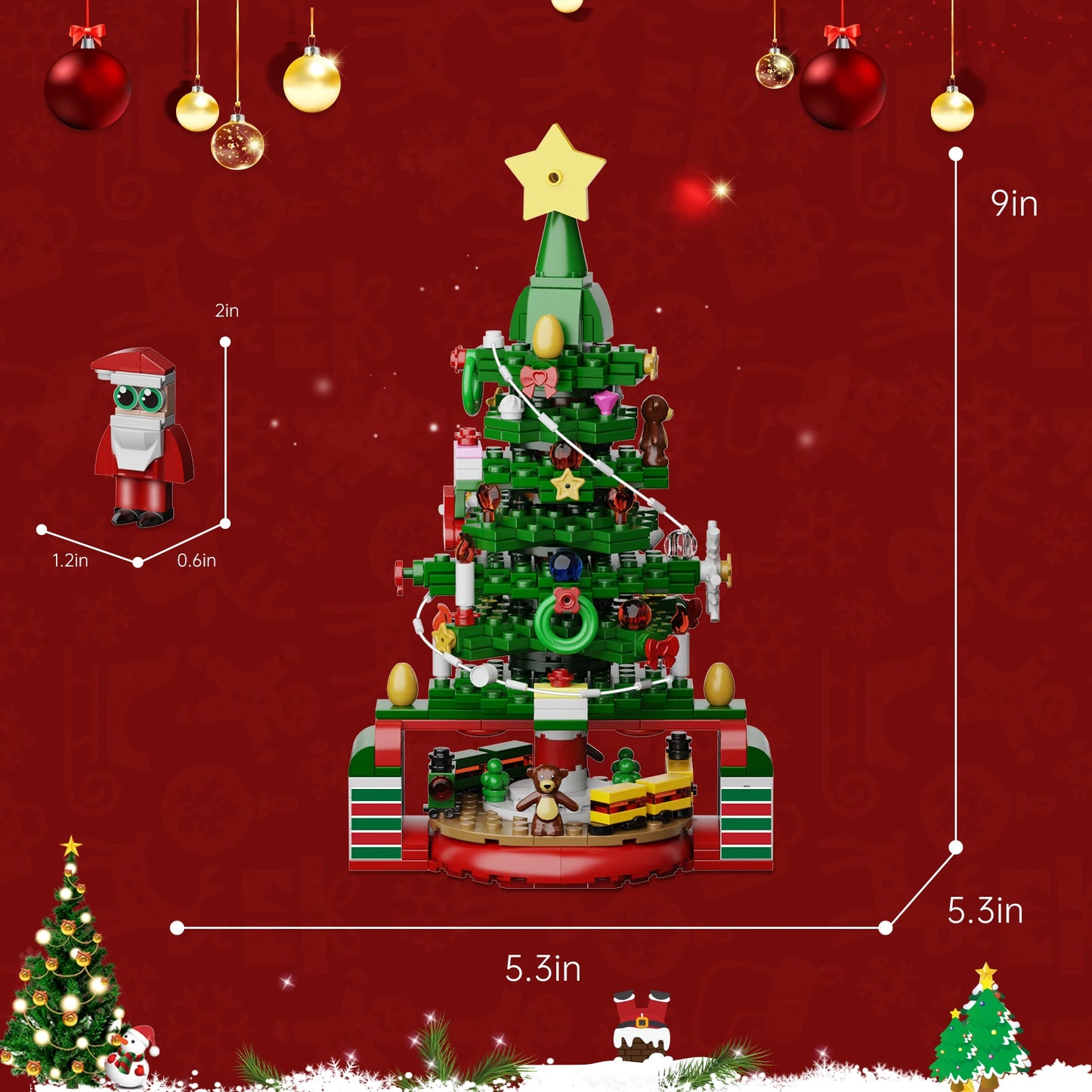 MOC Christmas Tree Building Blocks Sets With Led Light Toy Christmas Advent Calendar Bricks Model Home Decoration Xmas Gifts