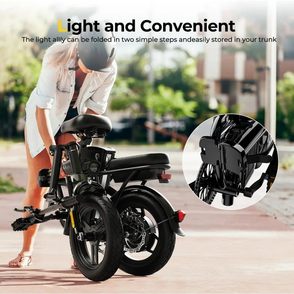 Mini Electric Bike for Adults, Peak 600W Foldable E-Bike 22mph 25-40 Miles Electric Bicycle Lightweight 14 Folding Electric Bike