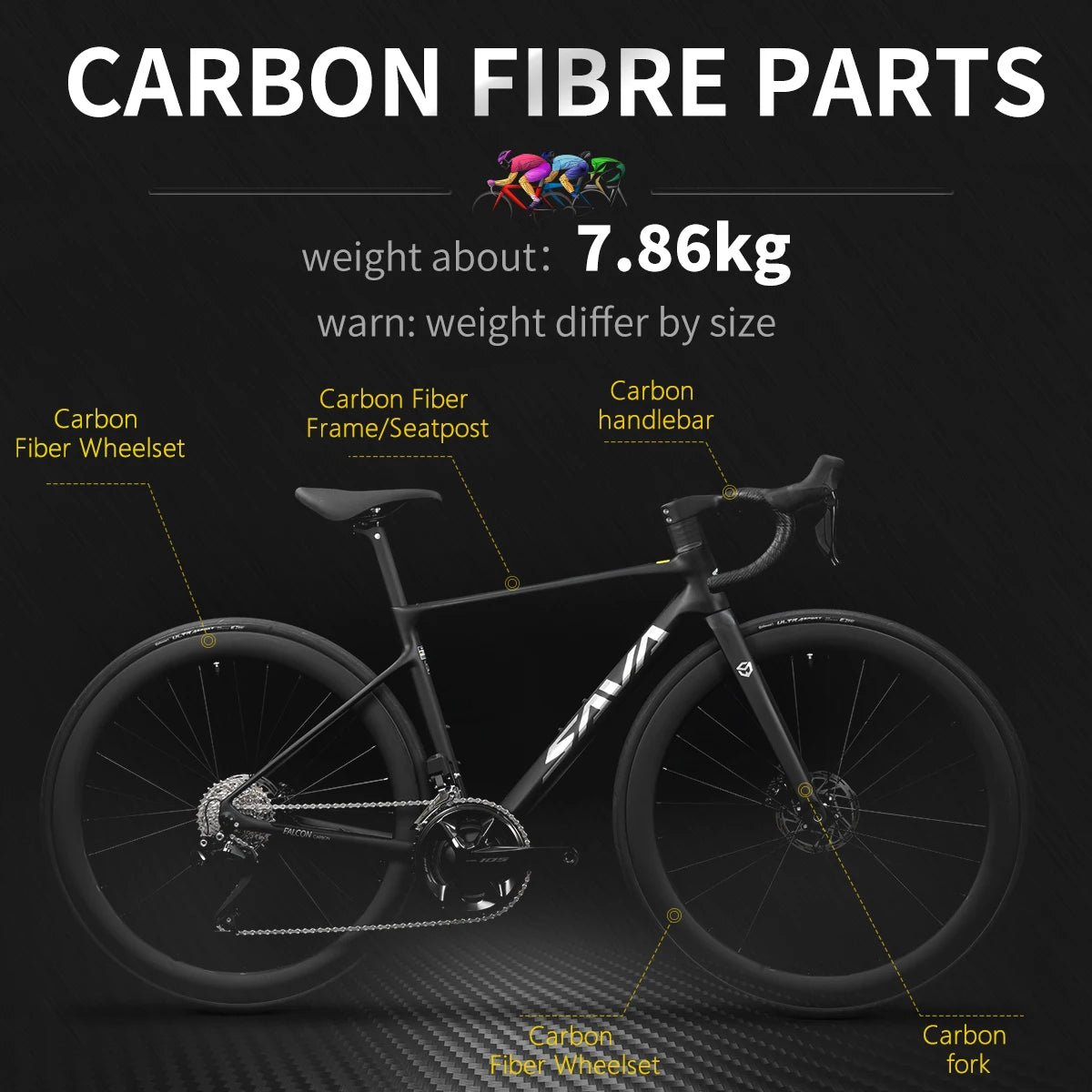 SAVA 24 Speed Carbon Road Bike 105 Di2 Complete 7.86kg Integrated Handlebars With Internal Cables Hydraulic Brakes Racing Bike