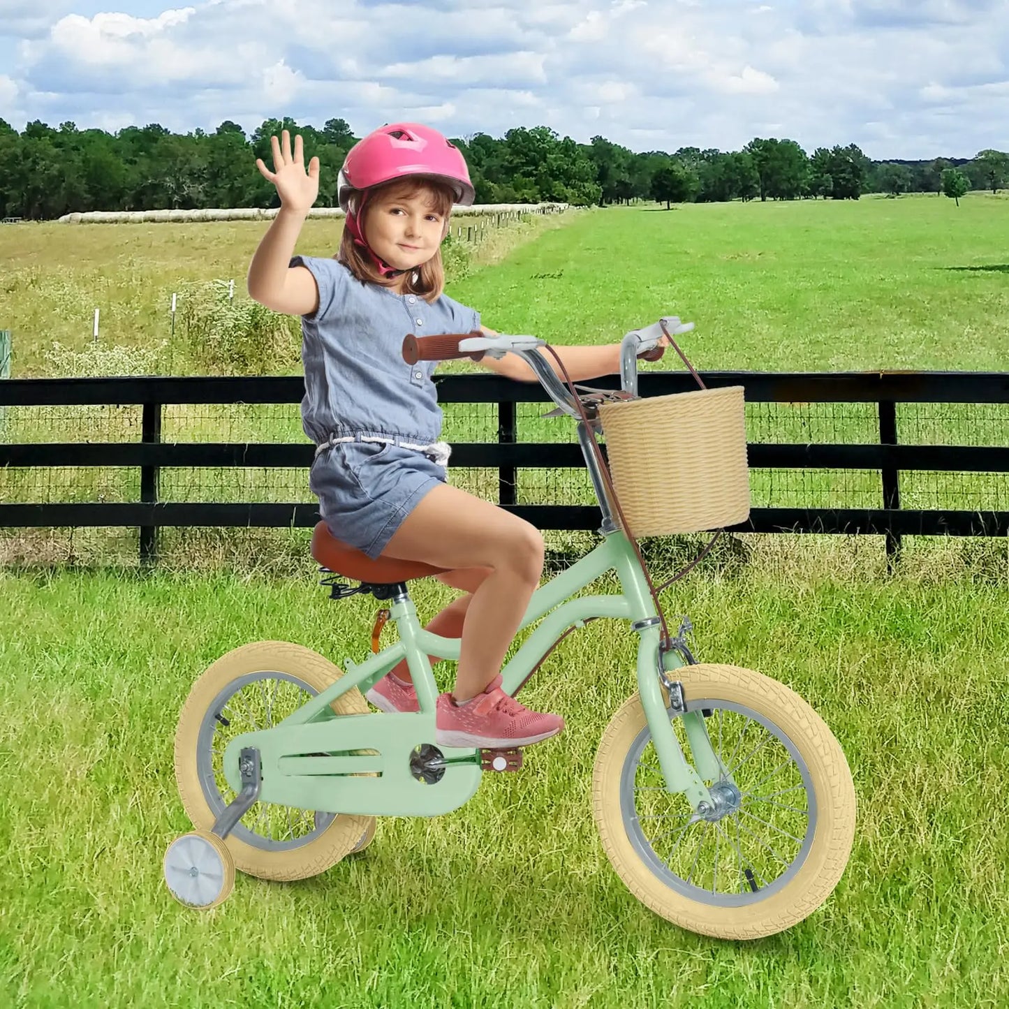 Kids Bike 16 20 inch Girls Bike for 5-14 Girls Boys with Training Wheel Kickstand Retro Design Kids' Bicycles with Basket Girls