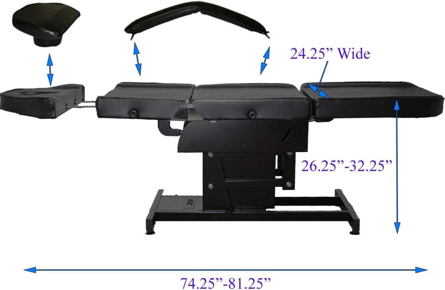 Fully Electric Adjustable Facial Bed/Massage Table (Black) Arms Can Be Quickly and Easily Removed (no Tools Required)