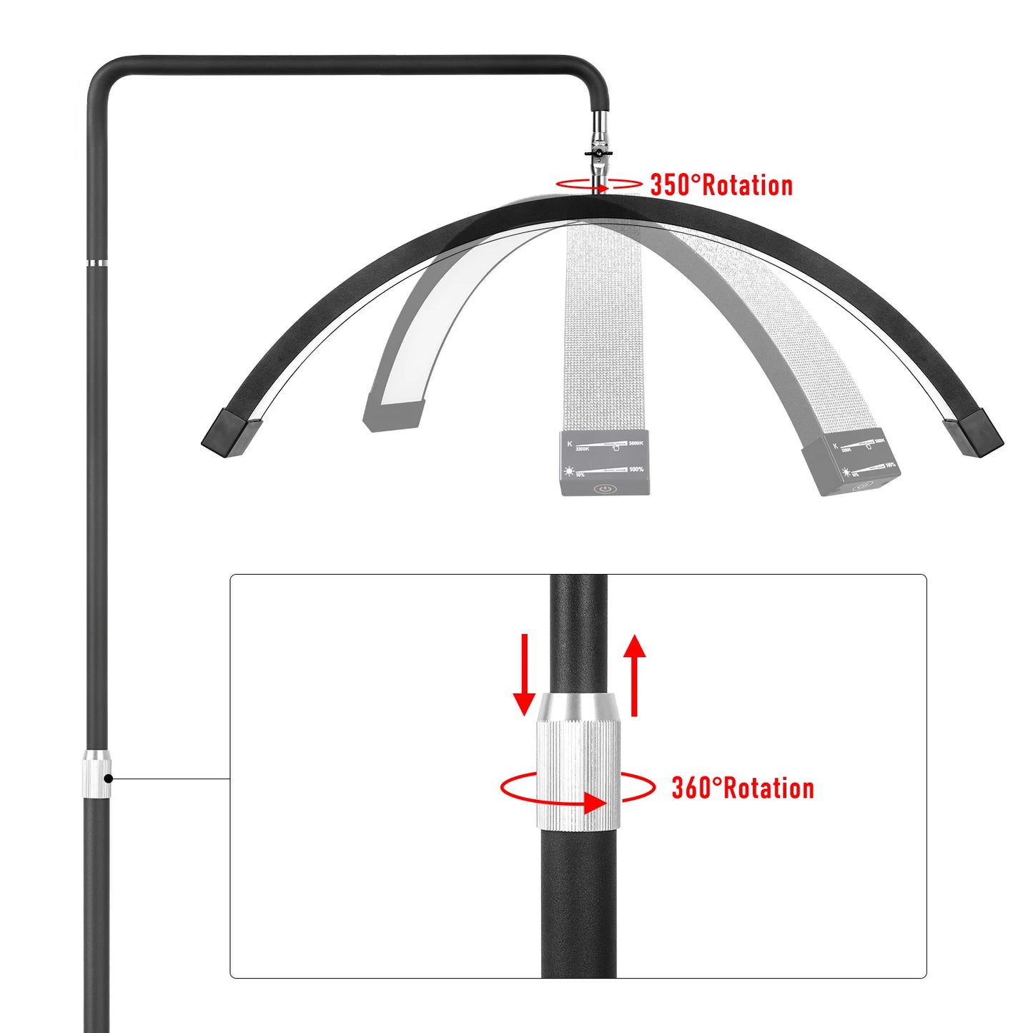 Fosoto Multi-directional Ring Light Lamp Half Moon Light For Eyelash Tattoo Salon Photography Live Streaming Studio Video Record