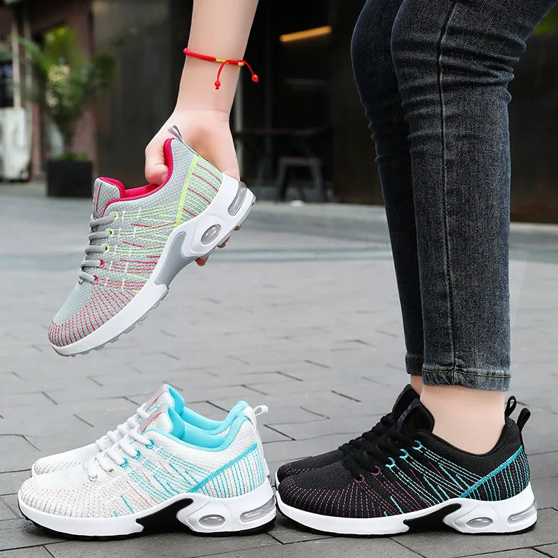 Trendy Shoes for Women Summer Breathable Comfortable Sneakers Lace up Running Shoes Women's Knit Mesh Design Sports Shoes