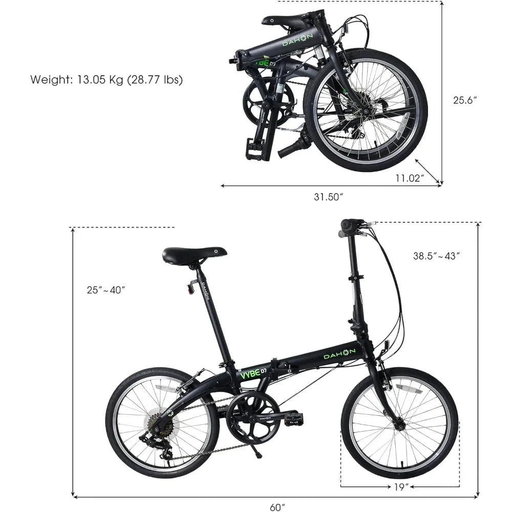 Folding Bike, Lightweight Aluminum Frame; 7-Speed Shimano Gears; 20” Foldable Bicycle for Adults