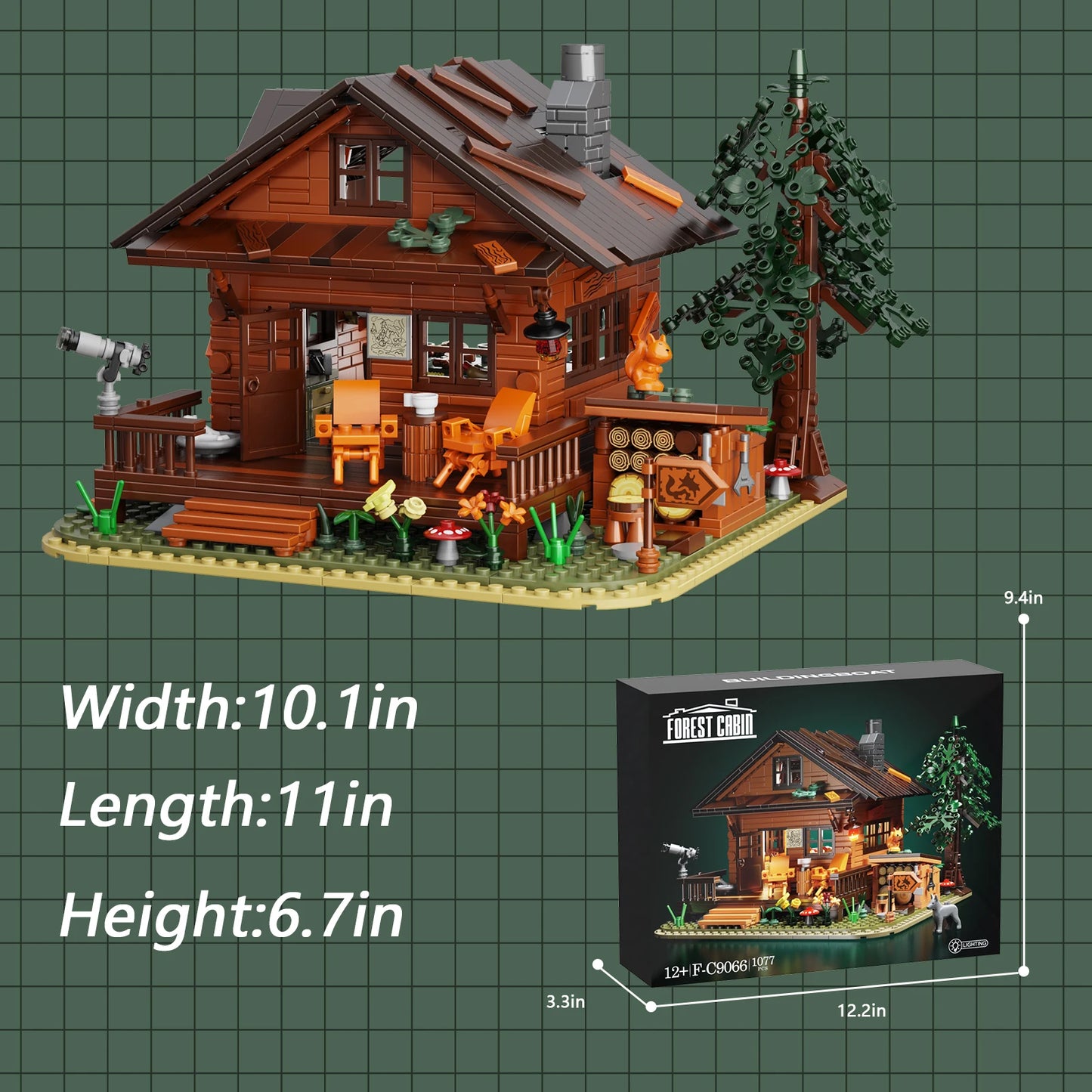 1077PCS Forests Cabins Model Kit Building Blocks Rural Wooden House with Light Model Architecture Bricks Toys for Kids Gift