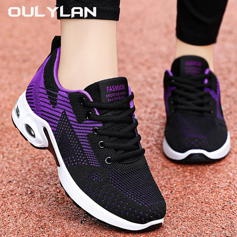 Fashion Large Size Casual Breathable 2024 Spring Running Shoes for Women Lace up Elastic Air Cushion Sports Shoes for Female