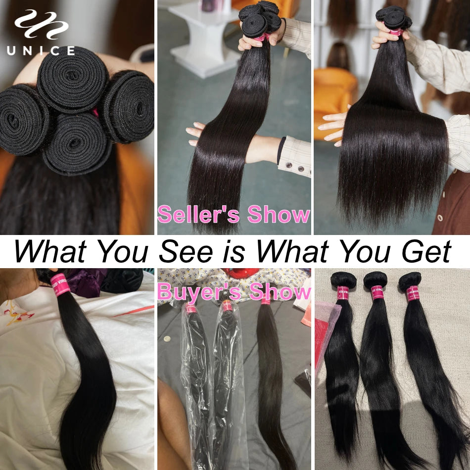 UNICE HAIR Peruvian Straight Hair Bundles Natural Color 100% Human Hair Extensions 8-30" Virgin Hair Weave 1/3/4 Bundles