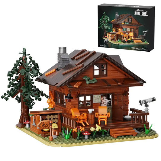 1077PCS Forests Cabins Model Kit Building Blocks Rural Wooden House with Light Model Architecture Bricks Toys for Kids Gift