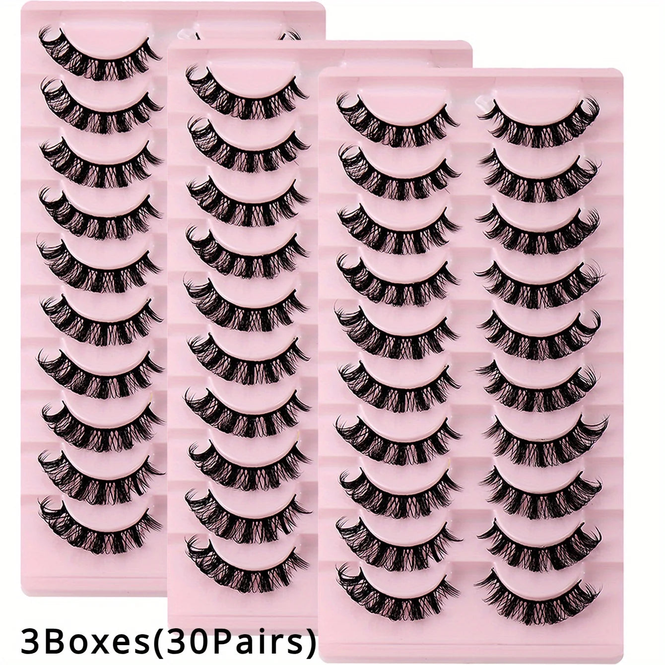 3Boxes(30Pairs) Russian Strip Lashes D Curl Fake Lashes Natural Look Fluffy Volume Wispy Russian Lashes 3D Effect Fake Eyelashes