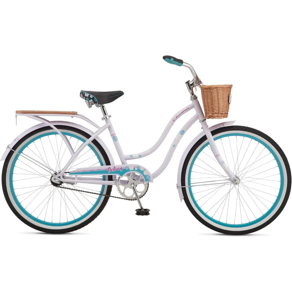 Destiny and Baywood Beach Cruiser Bike, for Adult Men Women Boys Girls Ages 8 and Up, Single Speed Drivetrain, Rear Rack Ready