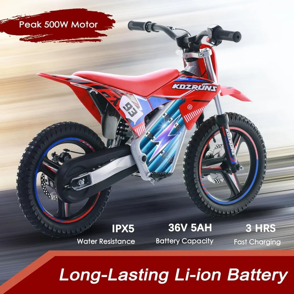 36V Electric Dirt Bike for Kids Aged 6-12, Brushless 350W Racing Grade Electric Motorcycle, Up to 18.6MPH & 3 Speed Settings