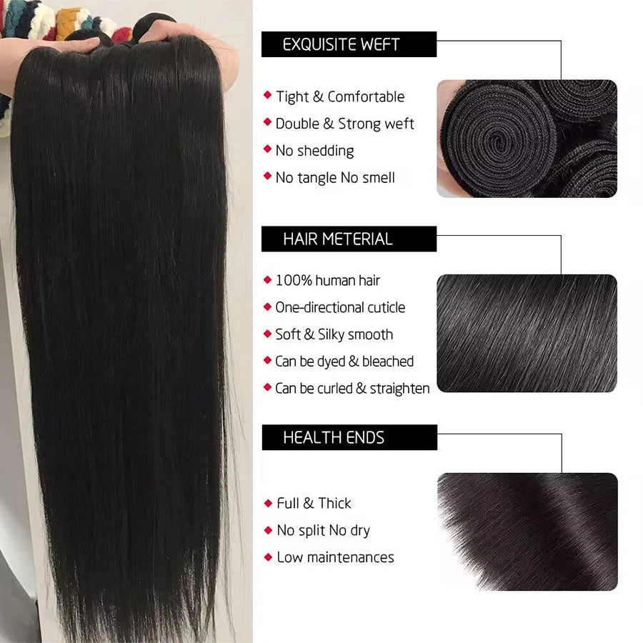 Straight Human Hair Bundles Raw Hair Bundles 100% Human Hair Extensions Natural Black Brazilian Hair Weave Bundles Fast Shipping