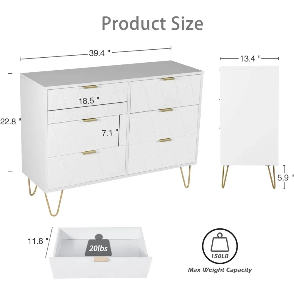 Dresser and Night Stand Sets for Bedroom, Two Drawers Nightstand Set of 2 & 6 Drawer Dresser Combo 3 Pieces (White)