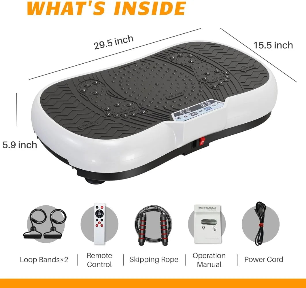 Vibration Plate Exercise Machine 10 Modes Whole Body Workout Vibration Fitness Platform w/ Loop Bands Jump Rope Bluetooth