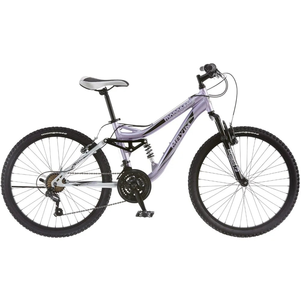 Maxim Girls Mountain Bike, 24-Inch Wheels, Aluminum Frame, 21-Speed Drivetrain, Lavender