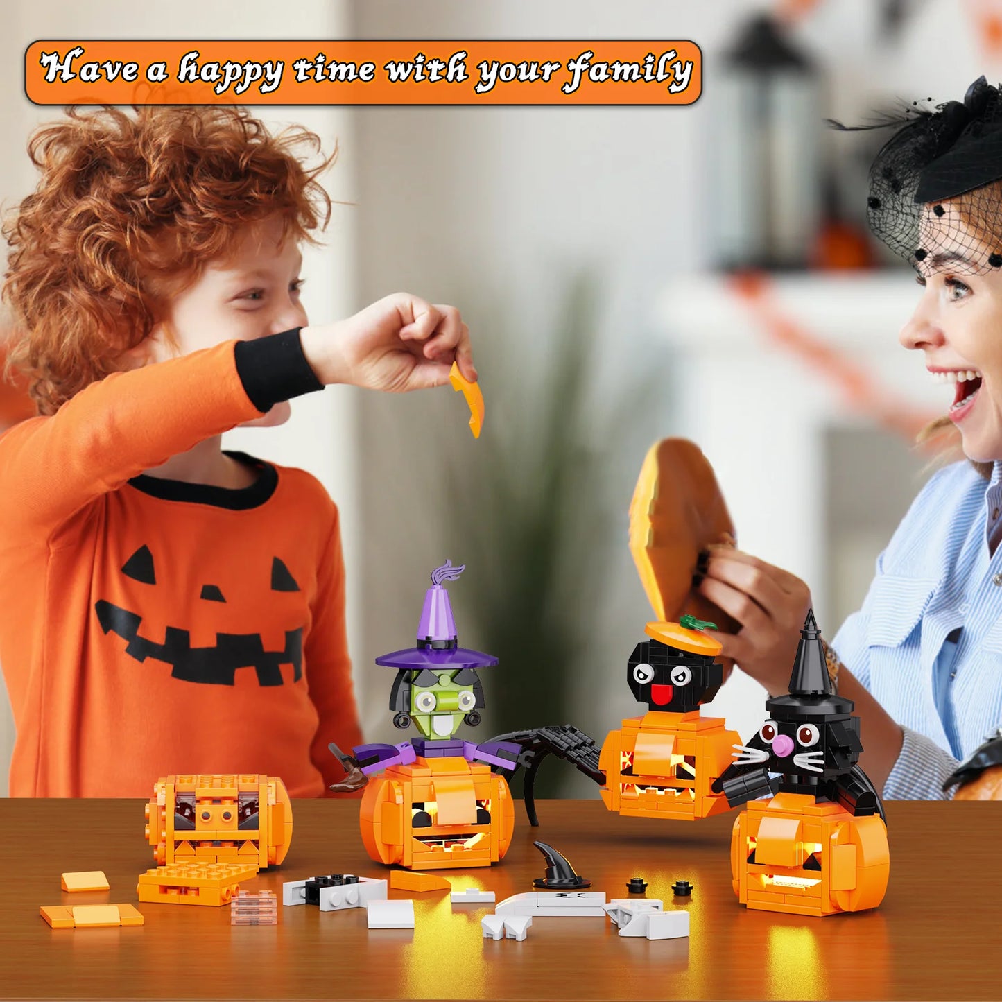 BuildMOC Halloween Pumpkin Lantern Model Kit Building Blocks Terror Monsters Brick Model Halloween Decoration Kids Toys Gifts