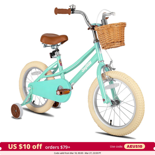 US warehouse JOYSTAR Girls Bike for 2-12 Toddlers & Kids, 12" 14" 16" 20" with Training Wheels, Basket & Kickstand, Retro Style